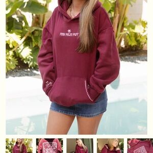 Pink Palm Puff "Live in the Moment" Hoodie in Cherry